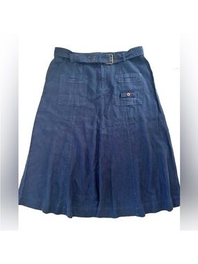 Tapemeasure 100% Linen Maxi Skirt‎ A-line Navy Blue Belt Pockets Women’s Size 16